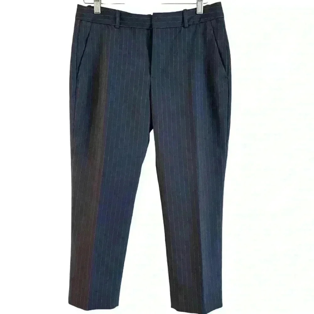Zara Woman Navy Blue Pin‎ Dot Stripes Business Casual Pants Size M